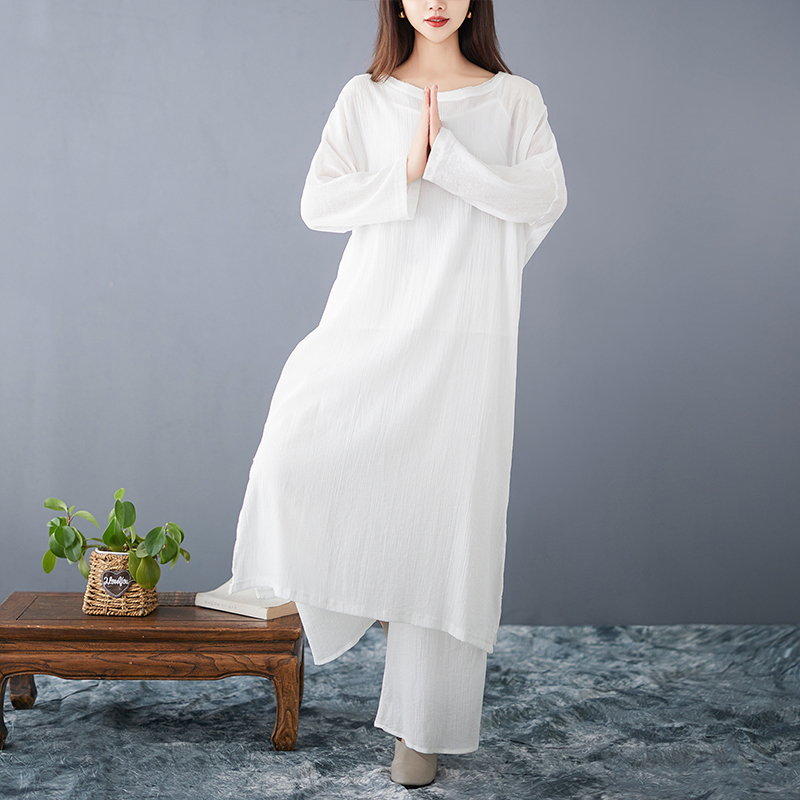 Ethnic Style Dresses - Vestido Solto de Algodão e Linho