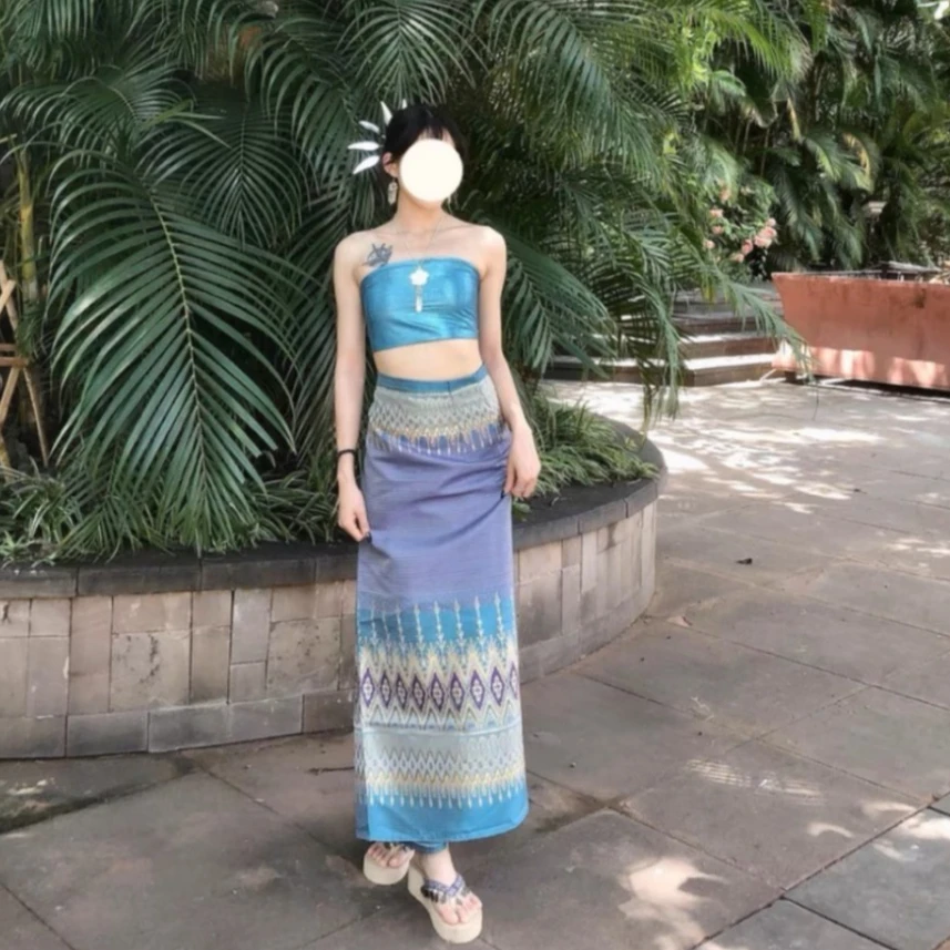 Batik Sarong Wrap - Roupa tradicional tailandesa feminina, conjunto de
