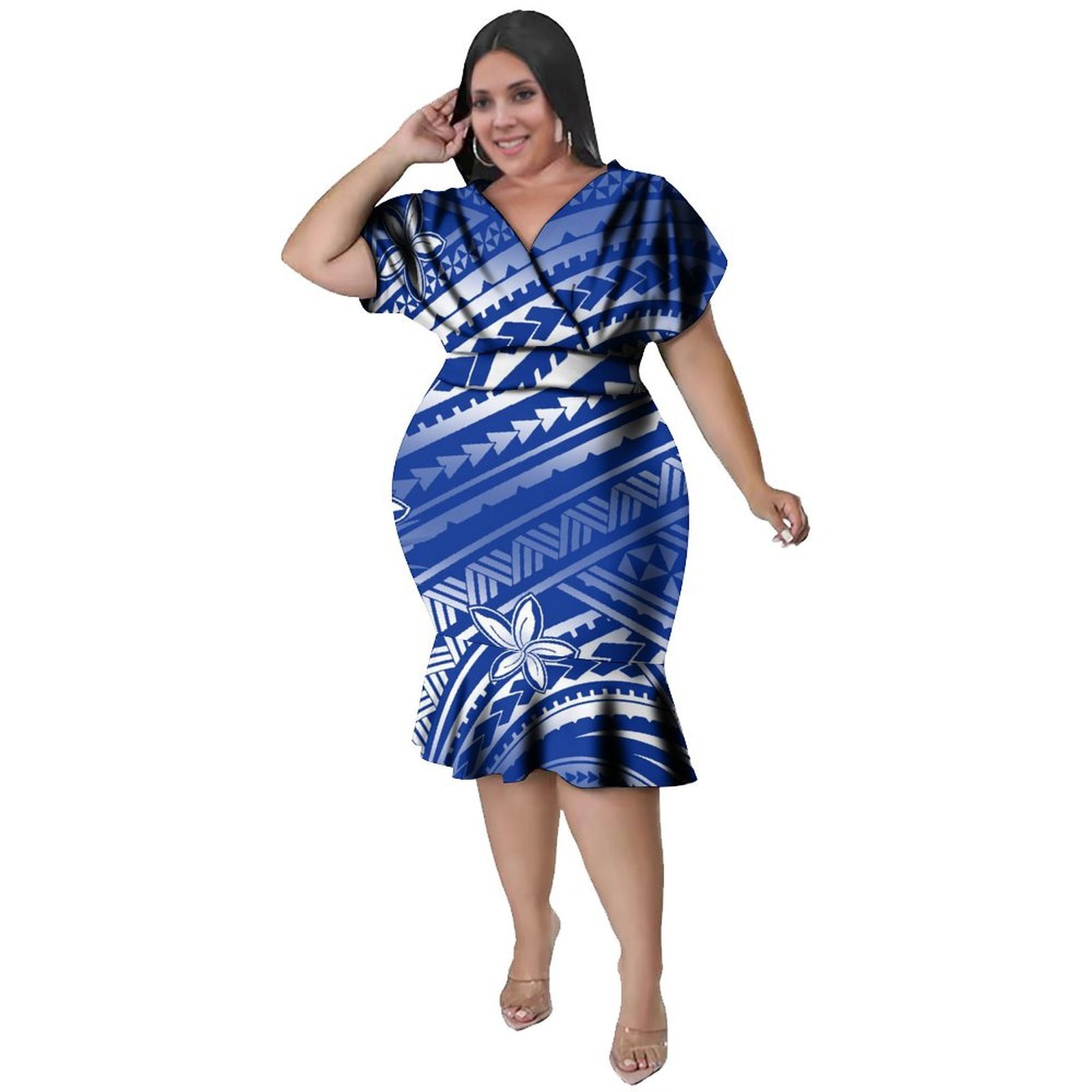 Ethnic Style Dresses - Vestido Feminino Justo com Decote em