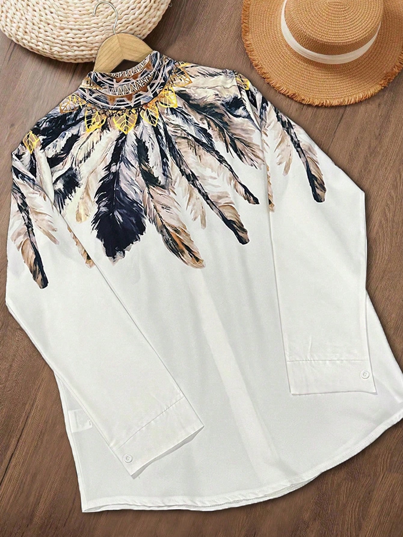 Camisa feminina de manga compr - Ethnic Fashion Clothing avaliação e preço